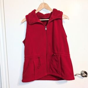 Gloria Vanderbilt Red Fleece Zip Vest Cinch Waist Pockets Cozy Medium